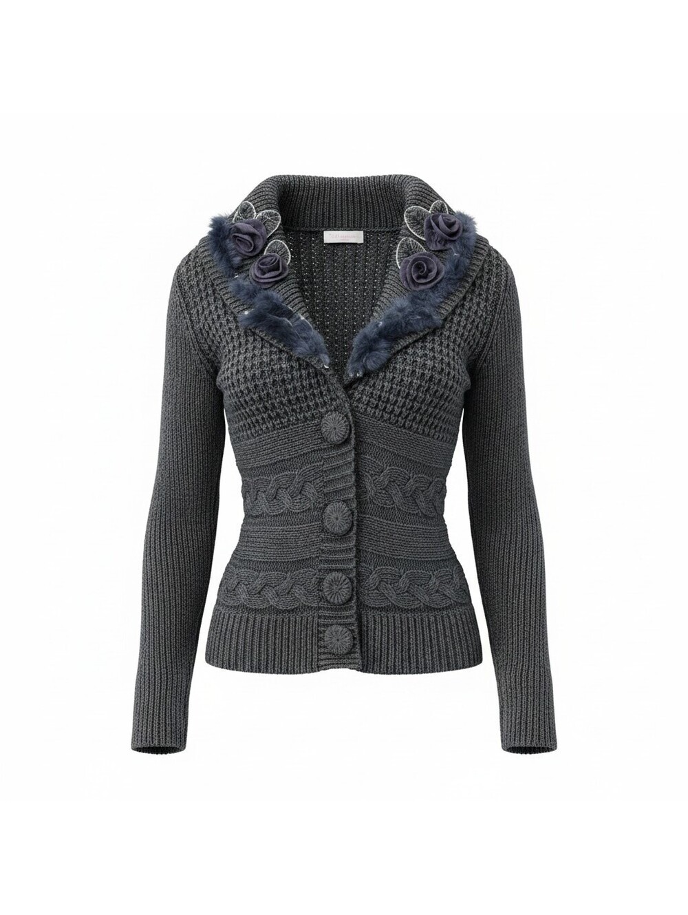 VINTAGE Y2K DARK COQUETTE FAUX FUR TRIM CARDIGAN
